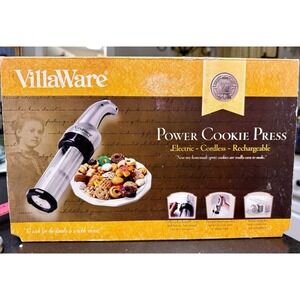 VillaWare Cookie Press Cordless Rechargeable 20 Cookie Discs & 4 Icing Tips NEW